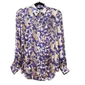 Richard Chai Love Floral Button Down Blouse Size 0 Beige Sheer Silk Chiffon